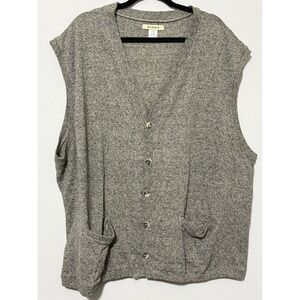 Vtg 90s Mens 2X Silk Cotton Button Front Sweater Vest Pockets preppy Grandpacore